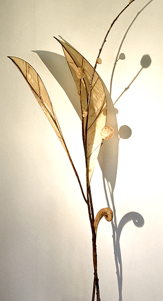 FOLIO Vesna Breznikar  30W x 79H x 12D  Willow, parchment, bronze wire, shellac and wood post