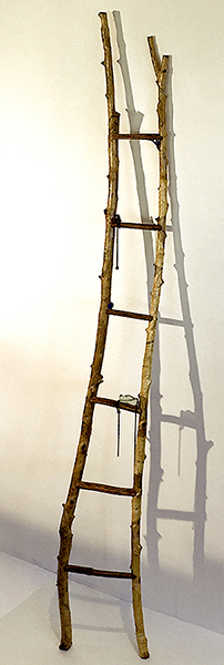 LADDER  Vesna Breznikar  63&quot;H x 10&quot;W  willow, parchment, found objects