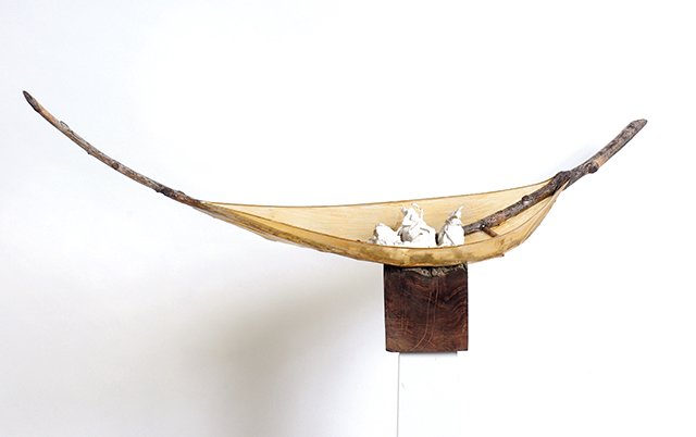 GROUNDLESS III 2020 Vesna Breznikar  36Wx4.5Hx2D  Willow-parchment-bronze-wire-shellac-plaster-over-found-objects