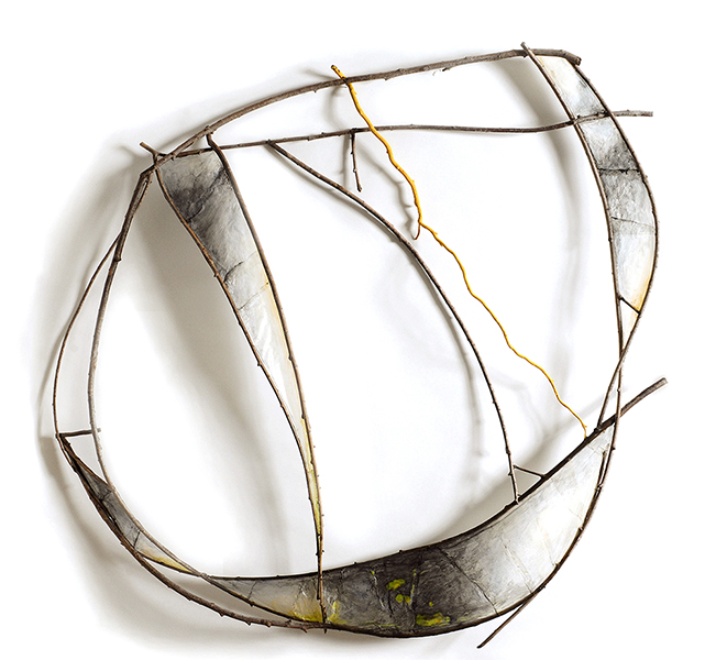STORMY MONDAY 2019 Vesna Breznikar   45W x 48H x 3.5D  willow branches, parchment, polyurithane, acrylyc paint