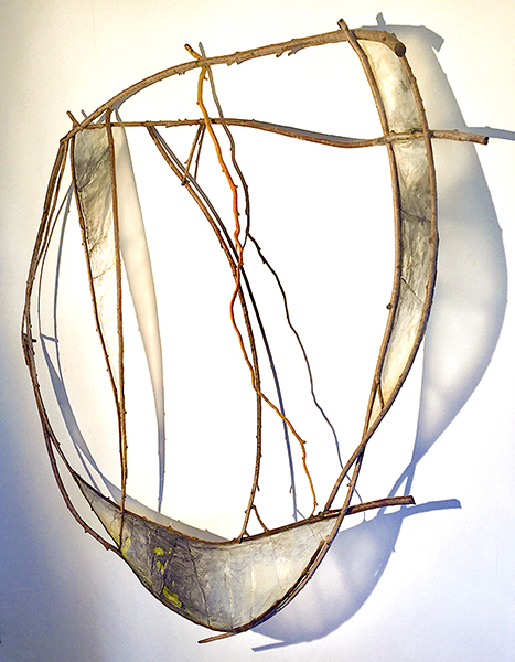 STORMY MONDAY SHADOWS  2019 Vesna Breznikar   45W x 48H x 3.5D  Willow branches, parchment, polyurithane, acrylyc paint